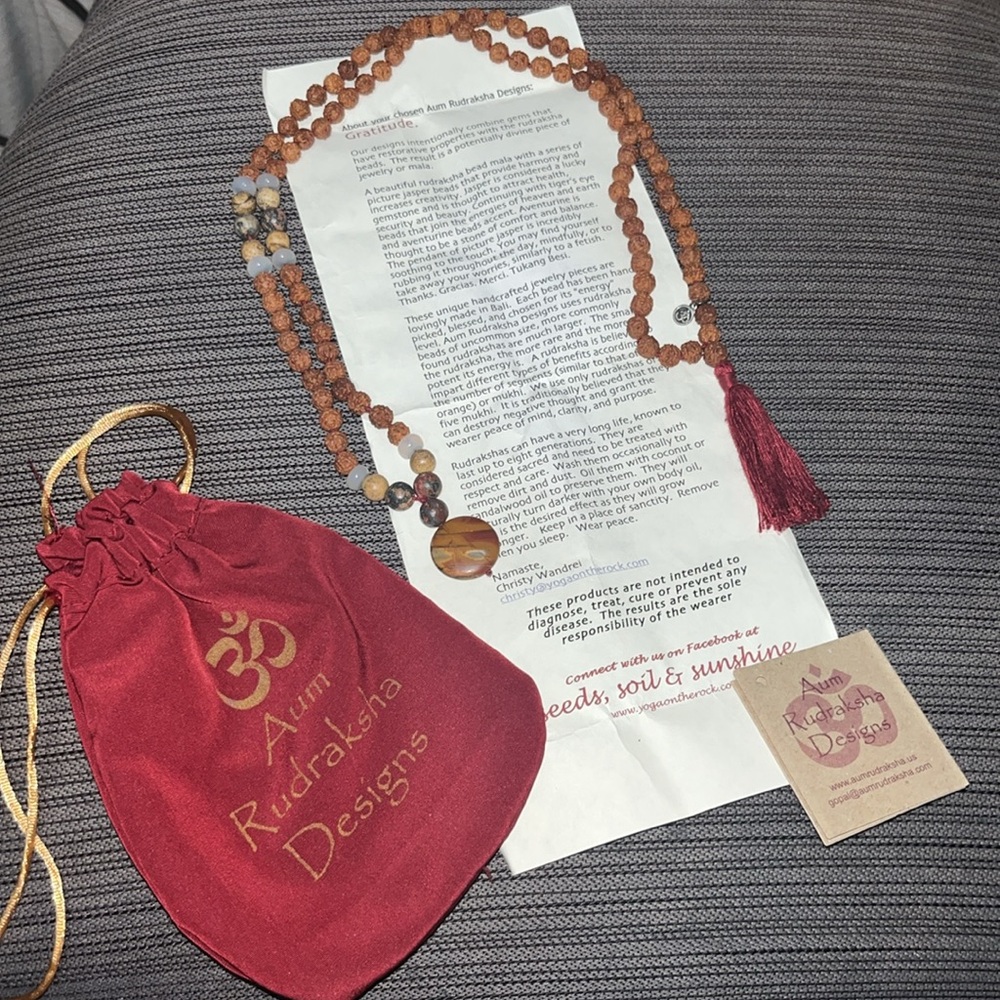 Rudraksha Jasper & Moonstone Beaded Necklace with Tassel Stones semiprecious